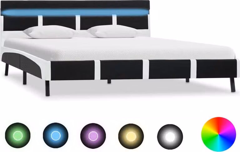 The Living Store Struttura letto con LED in ecopelle nera 160x200 cm