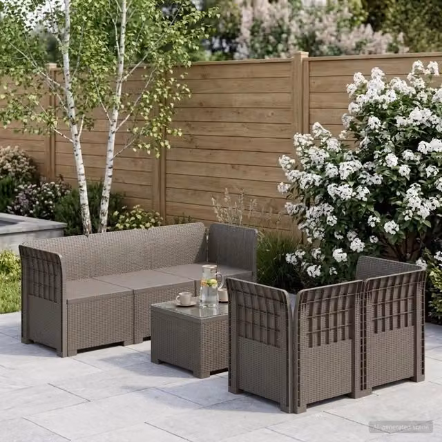 Divano da Giardino 5 Posti Stile Rattan PP Grigio Chiaro 3443889