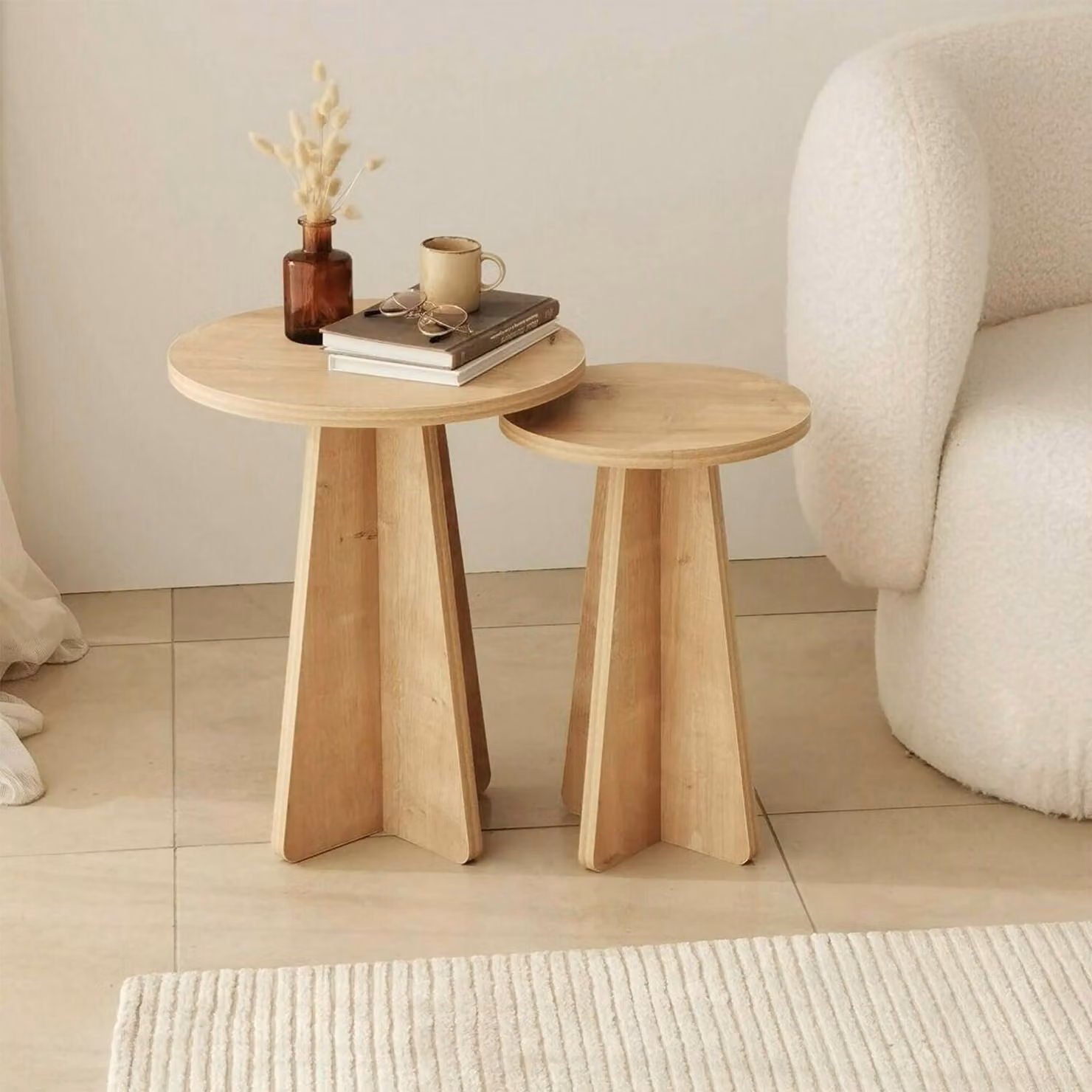 Dmora Tavolino da Salotto Dorina 40x40x50h cm Marrone Quercia, Forma Circolare Materiale Piano in Legno Nobilitato