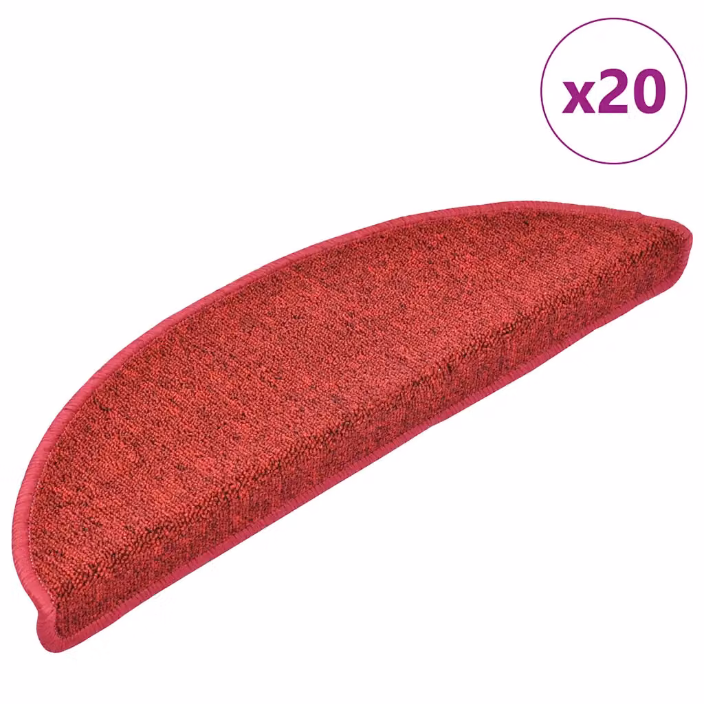 Set di 20 tappetini per scale semicircolari vidaXL Rossi in polipropilene antiscivolo e fonoassorbenti, L: 56 cm, P: 17 cm, H: 3,5 cm