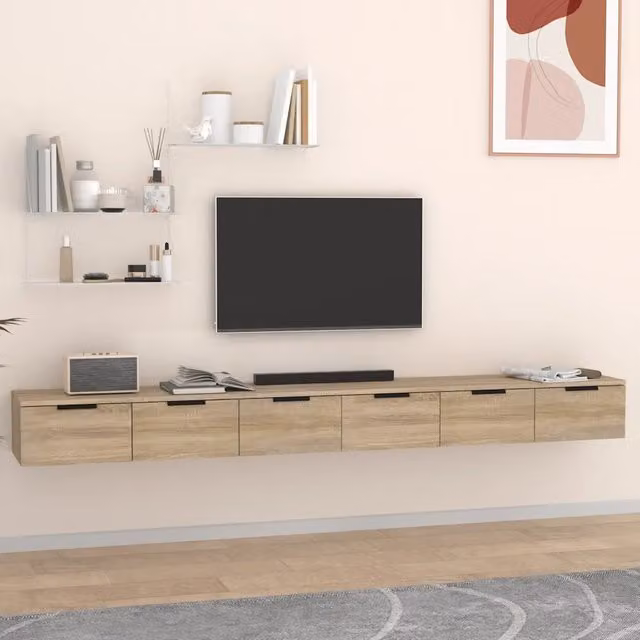 Set di 2 mobili da muro vidaXL in legno multistrato color marrone, L 102 cm x P 30 cm x H 20 cm – 1