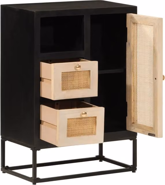 Credenza nera in legno di mango e metallo stile industrial vidaXL L/P/H: 55 x 30 x 76 cm