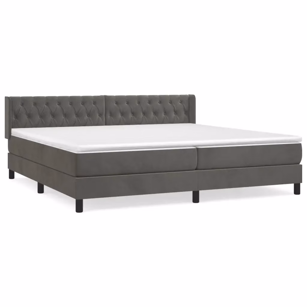 vidaXL Giroletto a Molle con Materasso Ibrido in Velluto Grigio e Bianco 200x200 cm – 2