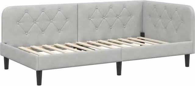Letto singolo moderno in velluto grigio con struttura imbottita L/P/H: 190 x 90 x 94 cm