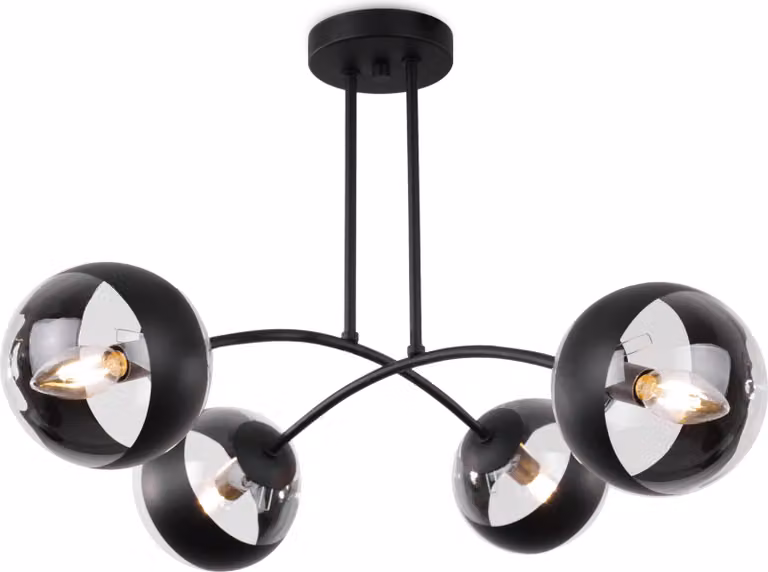 Lampada da soffitto Toledo nero a 4 luci con paralumi neri E14