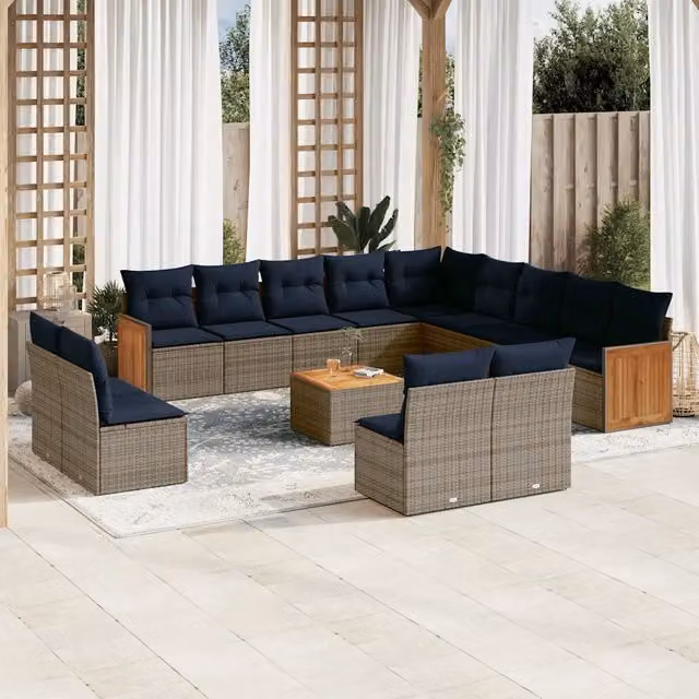 Set di Divani da Giardino vidaXL in Polyrattan Grigio con Cuscini e Tavolino da Esterno a Forma di U – 1