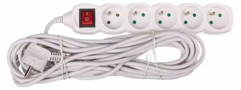 Cavo di prolunga con interruttore - 5 prese, 10 m, bianco 70754