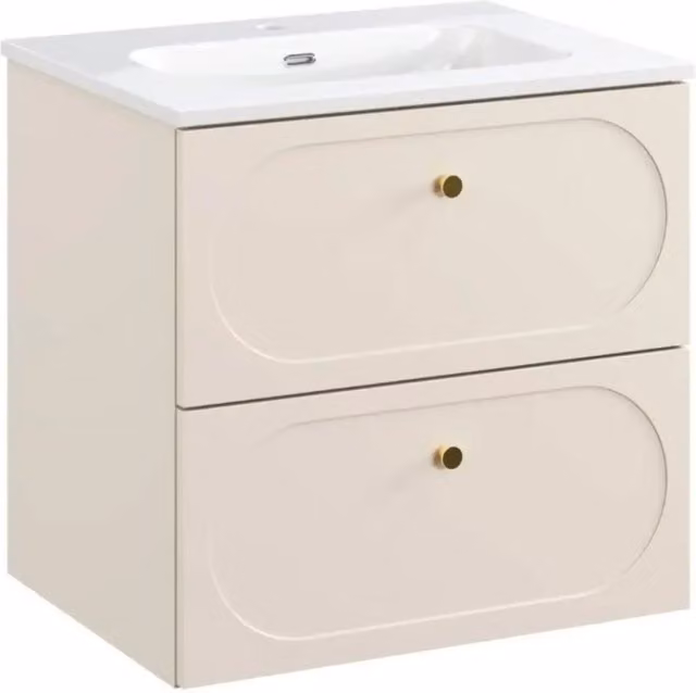 Set da bagno TORNADO: mobiletto beige sotto lavabo 60cm + lavabo incassato bianco