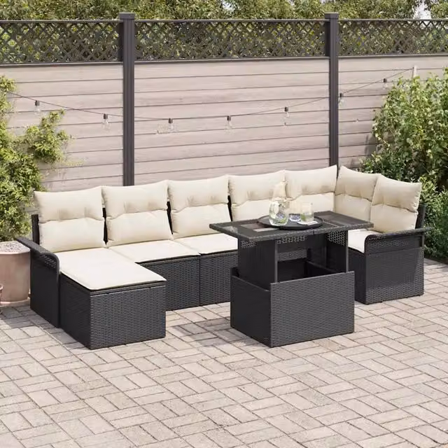 Set Divano da Giardino 8 pz Nero Poly Rattan 3348323