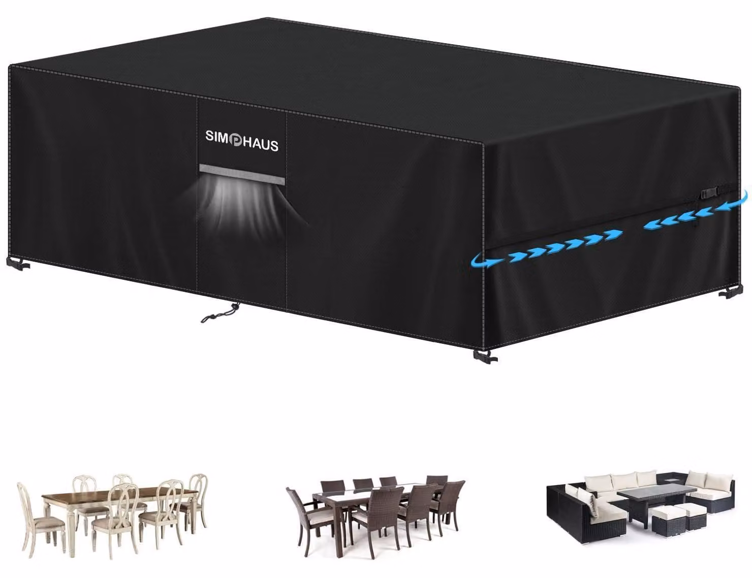 Copertura impermeabile per mobili da giardino, dimensioni 270x100x90 cm, resistente alle intemperie, tessuto Oxford 420D, colore nero