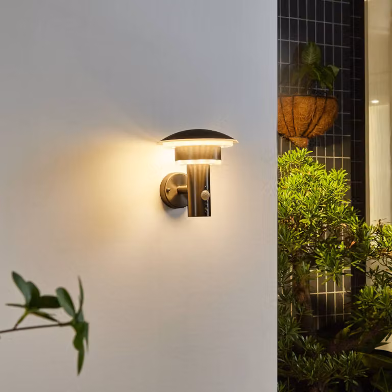 Applique da esterno LED Lindby Lillie, con sensore, altezza 19 cm LILLIE, Alluminio / Grigio / Zincato, Acciaio Inox, Moderno