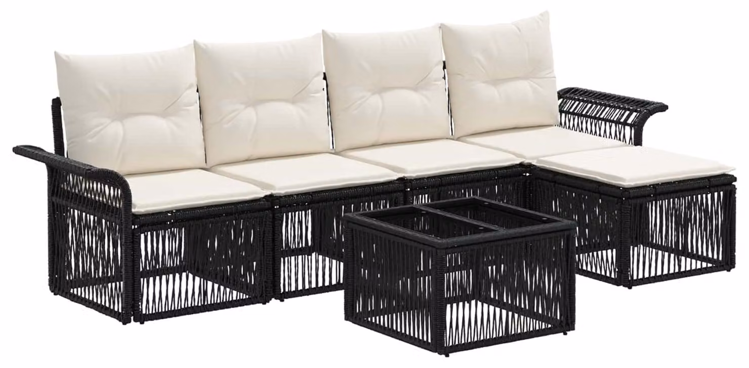 Set Divano da Giardino 6 pcs Nero polyrattan