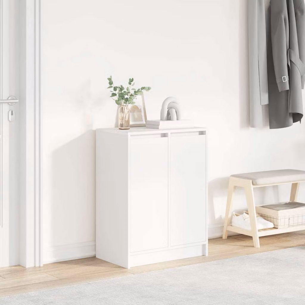 Scarpiera bianca vidaXL in legno con ante a battente e ripiani piatti, da appendere a parete, L 57 cm x P 34 cm x H 76 cm