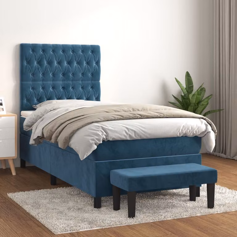 vidaXL Letto a molle con materasso blu scuro 100x200 cm in velluto - Letto a molle - Boxspringbetten - Bett - Schlafzimmermöbel