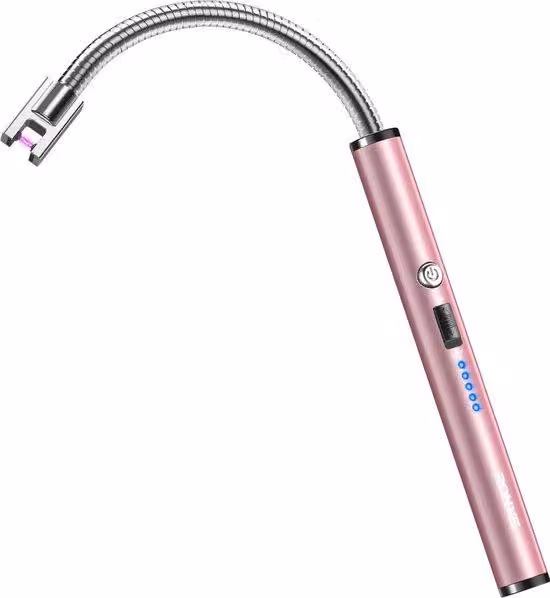 Accessorio elettrico al plasma, penna ricaricabile con collo lungo, blocco di sicurezza e funzione antivento per candele, barbecue, falò e caminetti - Rosa
