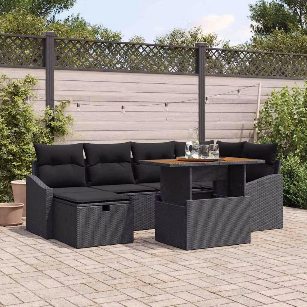 Maison Exclusive - Set da giardino composto da 7 pezzi, divano, in rattan sintetico nero