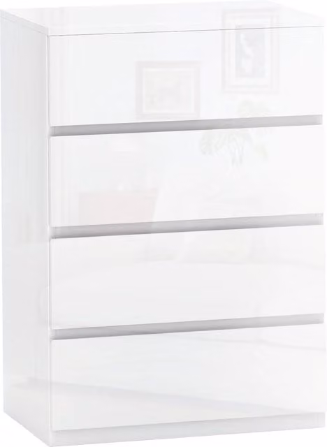 Cassettiera Moderna Minimal con 4 Cassetti in Legno Bianco Lucido L: 55 cm, P: 33 cm, H: 80 cm