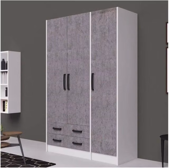 Armadio tre ante e due cassetti 135x52x210h colore cemento ARM3135