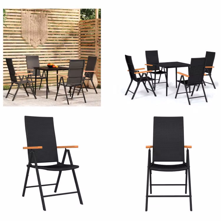 vidaXL Set da pranzo da giardino 5 pezzi nero - Set da pranzo da giardino - Set da pranzo da giardino - Set da pranzo - Set da salotto