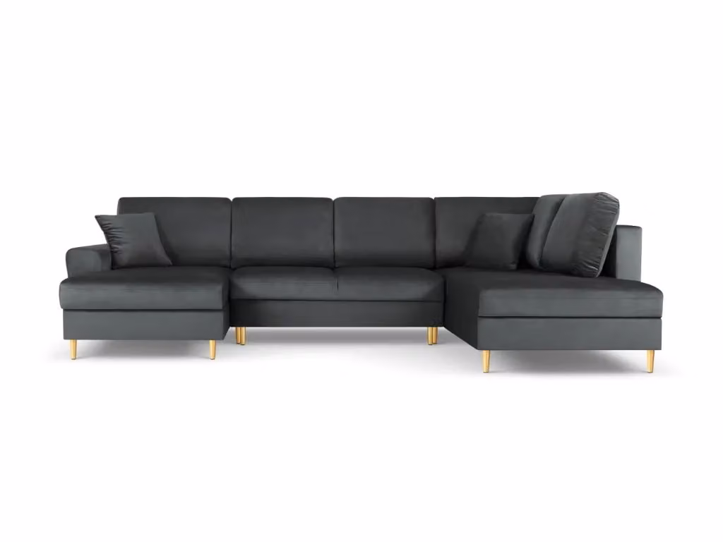 Divano panoramico convertibile con contenitore Kyoto di Cosmopolitan Design, modello a 7 posti in velluto grigio scuro, configurazione a L con lato destro, L 313.0 cm x P 183.6 cm x H 88.0 cm – 2