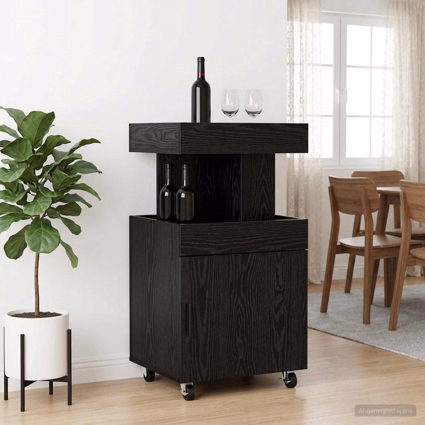 vidaXL Carrello da Bar Moderno Nero con Ruote L/P/H: 50 x 41 x 89 cm