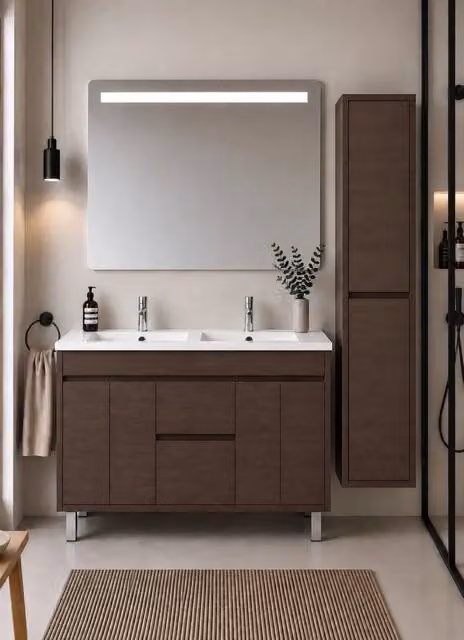 Mobile bagno con lavabo ORIGENBATH ISQUIA senza specchio 120x45 cm doppio lavabo frassino tea con colonna