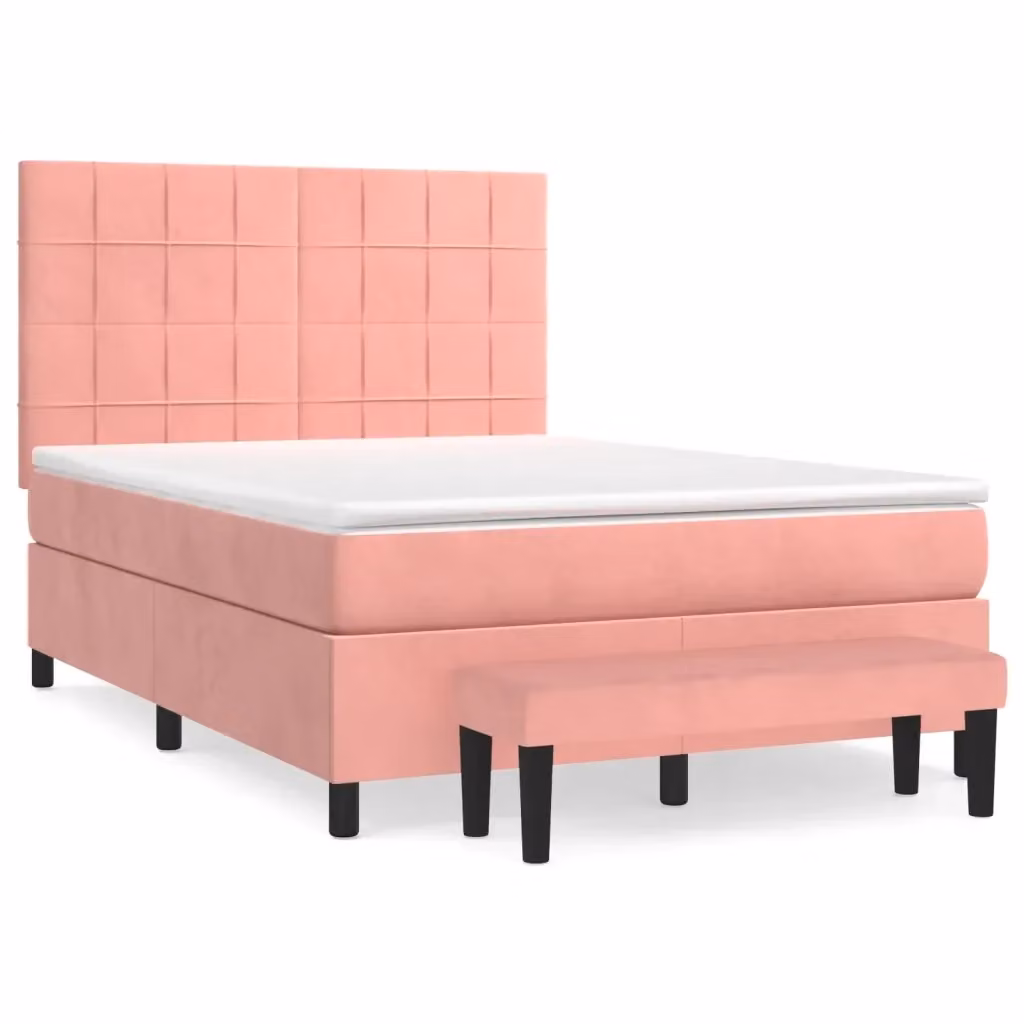 Letto con Giroletto a Molle e Materasso Ibrido vidaXL in Velluto Rosa e Bianco L/P/H: 203 x 144 x 128 cm – 2