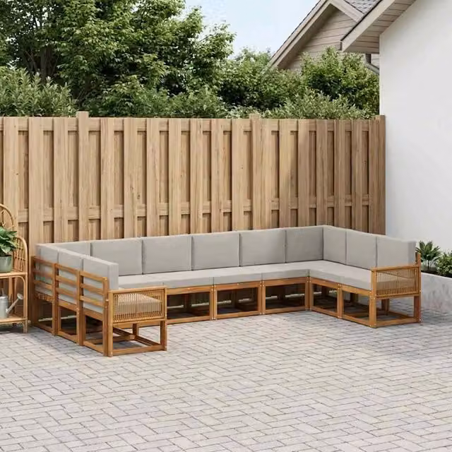 Set di divani da esterno 10 pz Naturale e Grigio Chiaro 3385577