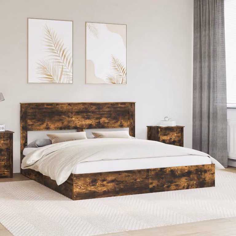 Letto con contenitore e cassetto vidaXL in rovere fumé L/P: 180 x 200 cm