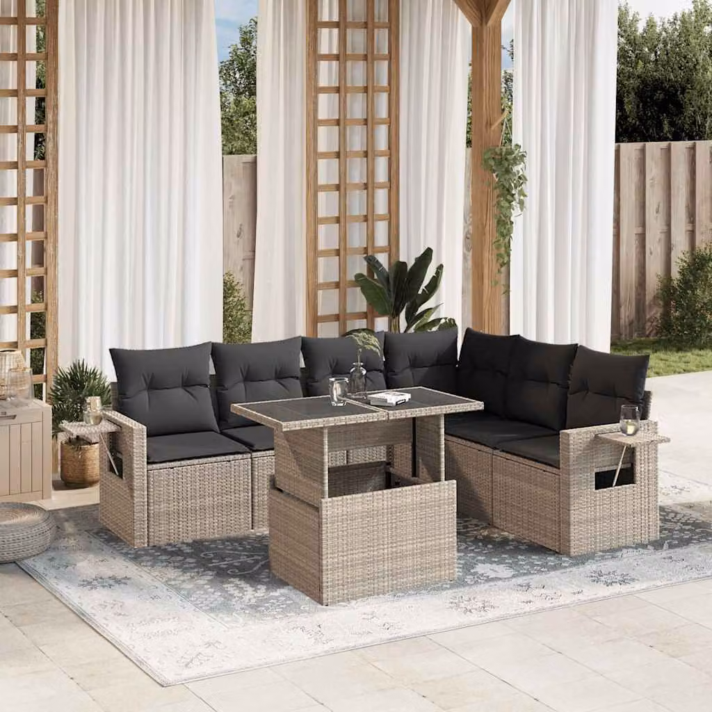 vidaXL Set Divani da Giardino 7pz a Forma di L con Tavolino e Cuscini Grigio Antracite – 1