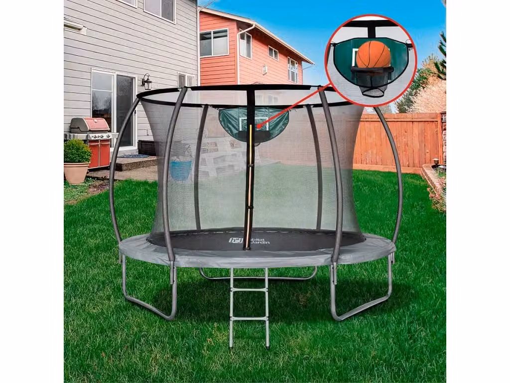 Trampolino con rete di sicurezza interna e canestro Jumper Habitat et Jardin, Grigio, Ø 3,70 m – 2