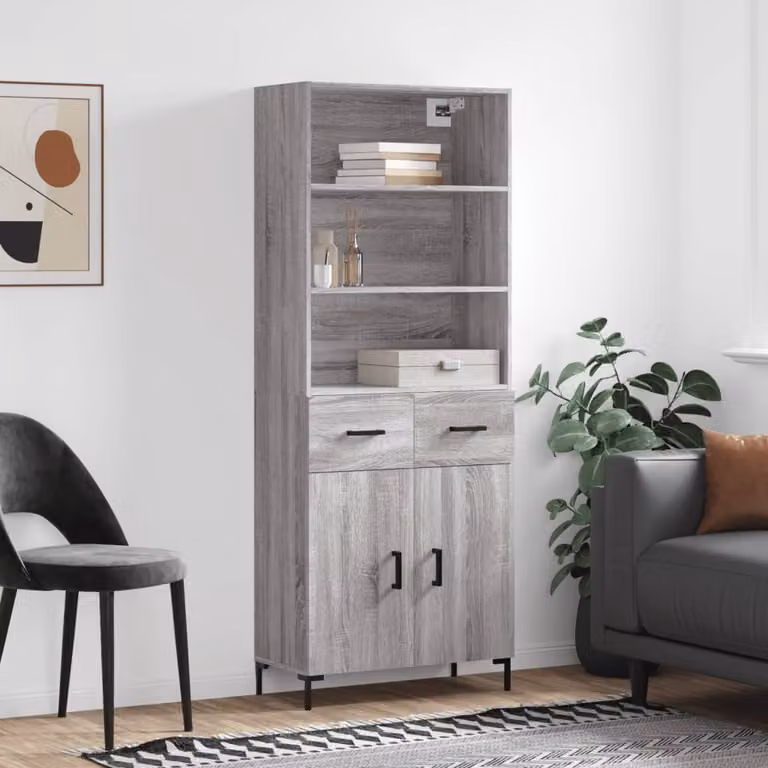 Credenza moderna vidaXL in legno e metallo, Grigio Sonoma, L: 69,5 cm, P: 34 cm, H: 180 cm