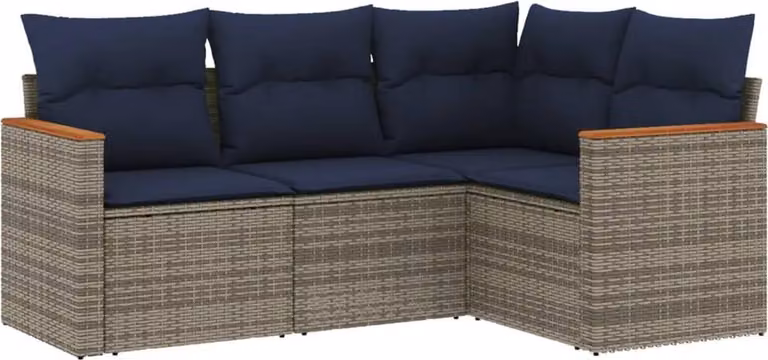 Set Divani da Giardino 4 pz con Cuscini Grigio in Polyrattan