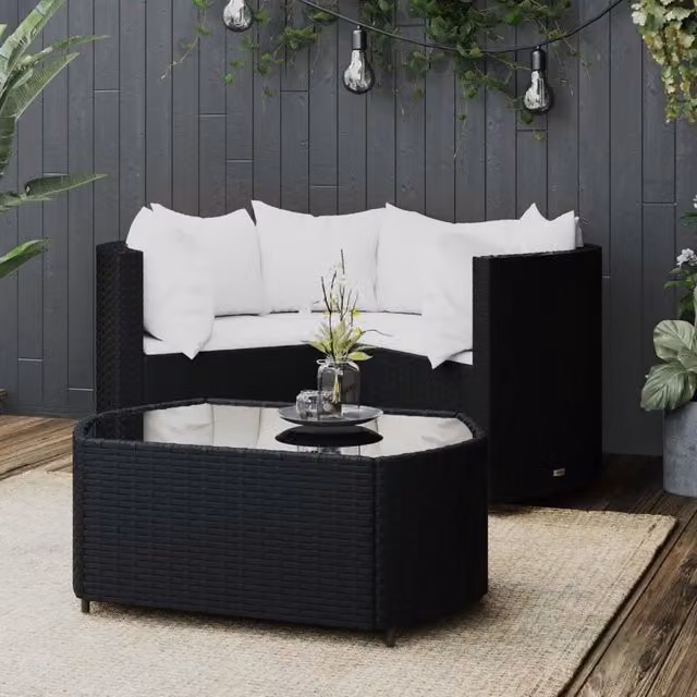 Set da giardino moderno vidaXL con divano ad angolo, tavolino e cuscini in bianco e nero
