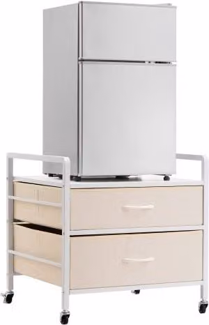 VEVOR Supporto per Mini Frigo su Ruote con 2 Cassetti, Ripiano Mobile in Metallo Bianco per Ufficio e Casa, Capacità di Carico 80 kg