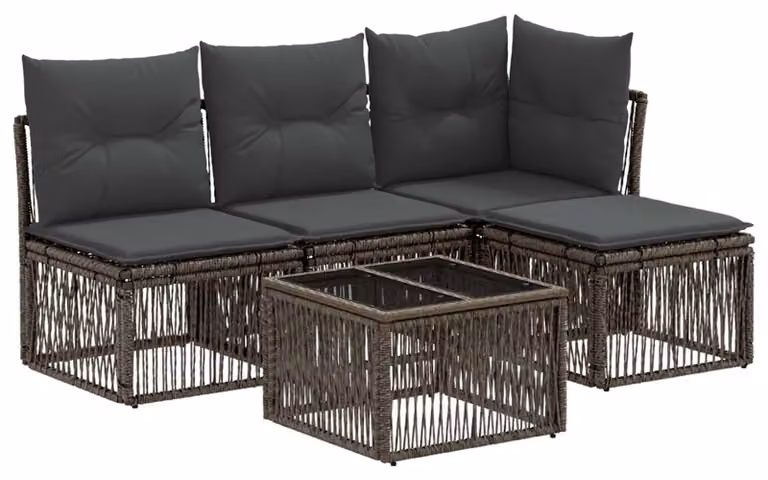 Set Divano da Giardino 5 pcs Grigio polyrattan