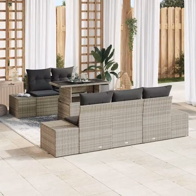 vidaXL Set Divano da Giardino Moderno a L con Tavolino da 6 Pezzi in Grigio