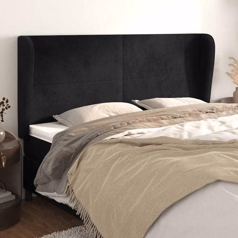 Testiera ad orecchio vidaXL in velluto nero L: 183 cm, P: 23 cm, H: 118/128 cm