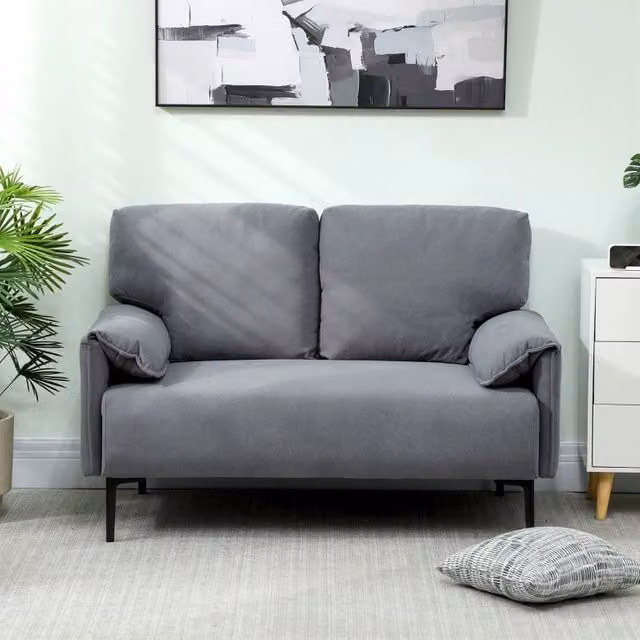 Divano a 2 posti WISHDOR grigio con cuscini inclusi, struttura in metallo e rivestimento in tessuto, L: 127 cm, P: 72 cm, H: 84 cm