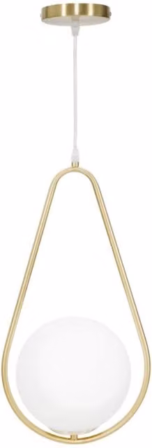 Lampadario a sospensione Glamy Drop in metallo dorato con sfera in vetro bianco