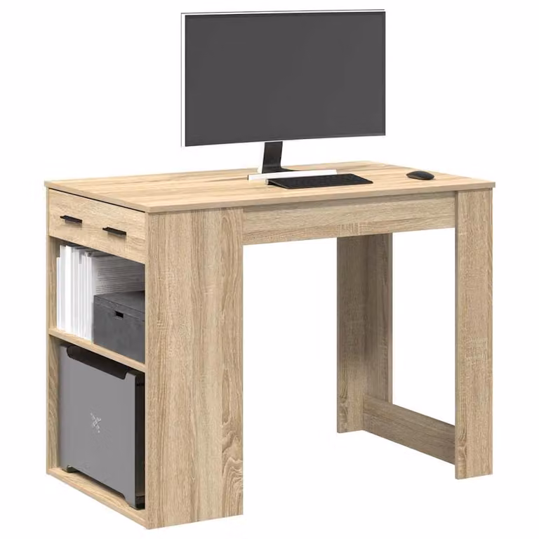 Scrivania moderna vidaXL con cassetto in legno color rovere e beige L 102 x P 60 x H 77,5 cm