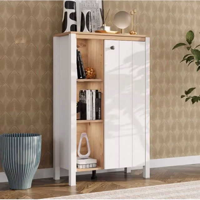 Vetrina Espositore DMORA Galdo con Ante in Vetro e 4 Ripiani, Bianco Opaco, L: 73 cm, P: 34 cm, H: 118 cm – 1