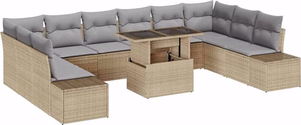 Set Divano da Giardino 11 pcs Beige Poly Rattan