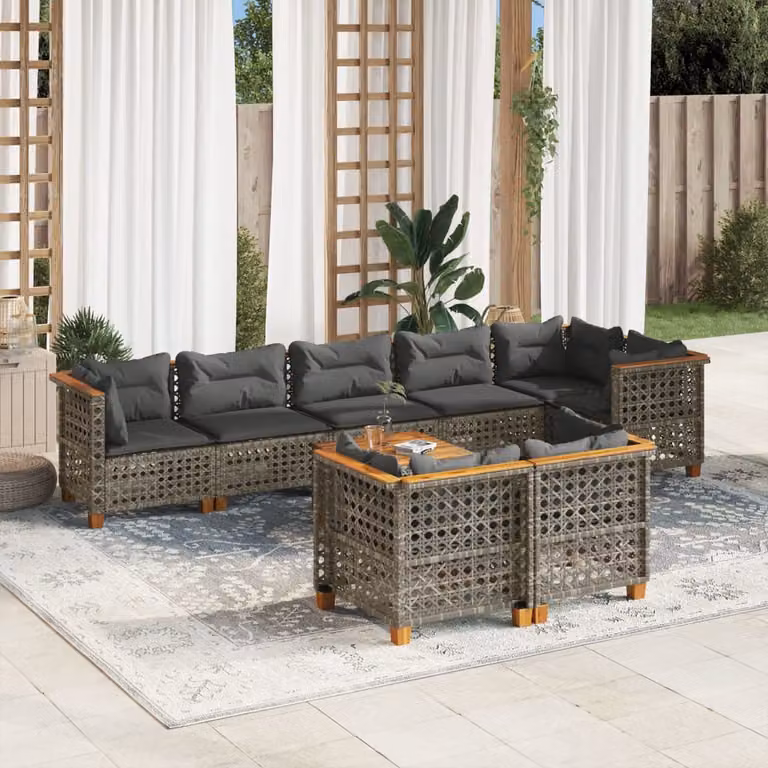vidaXL Set Divano da Giardino 9 pz a L in Polyrattan Grigio con Cuscini e Tavolino