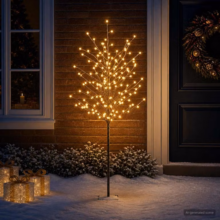 Albero di Natale a LED, nero, 18 x 18 x 150 cm, struttura in acciaio, 185 LED