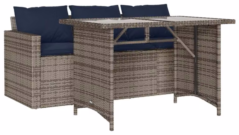 Set da Pranzo da Giardino 2 pz con Cuscini in Polyrattan Grigio