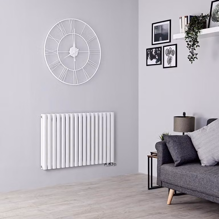 Radiatore Orizzontale Bianco di Design con Attacchi Centrali - 1260W - 635 x 1000mm - Revive Caldae