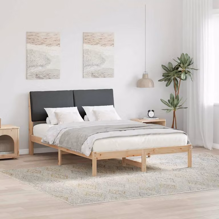 Struttura del letto moderna vidaXL in legno di pino e tessuto, marrone e grigio, L/P/H: 160 x 200 x 93,5 cm