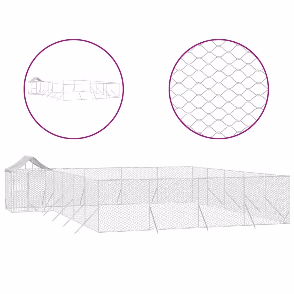Cuccia Cani da Esterno Tetto Argento 10x8x2,5 m Acciaio Zincato
