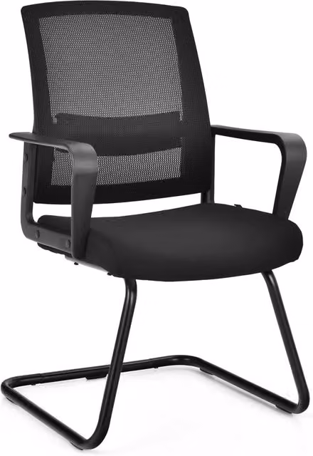 Set di 2 sedie da ufficio ergonomiche Costway con base cantilever, schienale in rete e braccioli, colore nero, L 54,5 x P 60 x H 94 cm